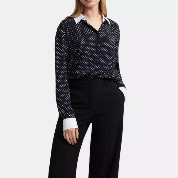 THEORY | Contrast Straight Shirt in Polka Dot Crepe - Picture 2 of 11
